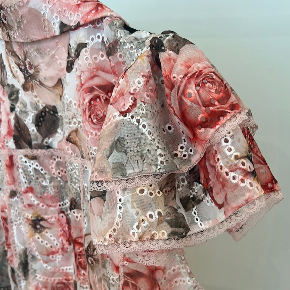 Alice + Olivia Pink Eyelet Floral Blouse - Picture 4 of 8